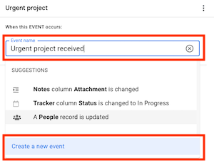 Enter Urgent project received and click Create a new event