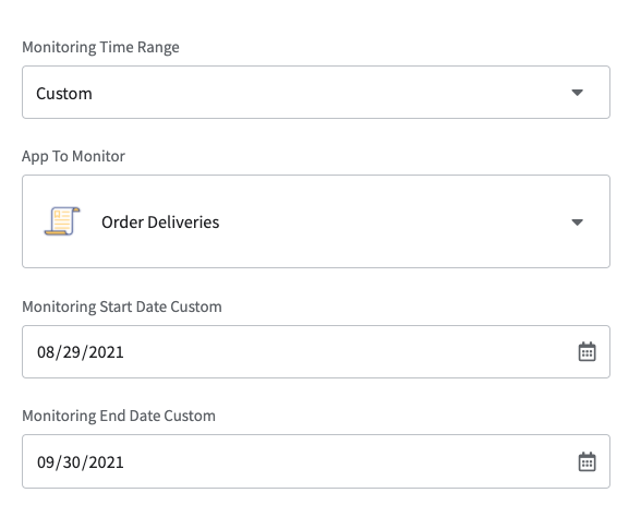 Monitor time range using custom values