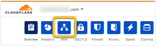 O ícone "DNS" está selecionado.