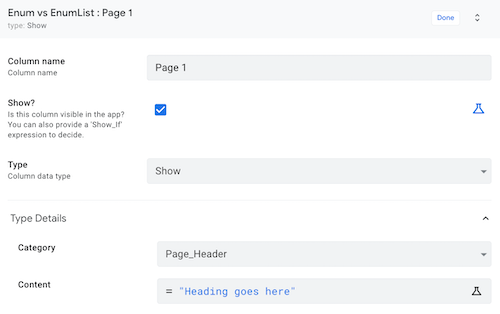 Configure multi-page column as Show type