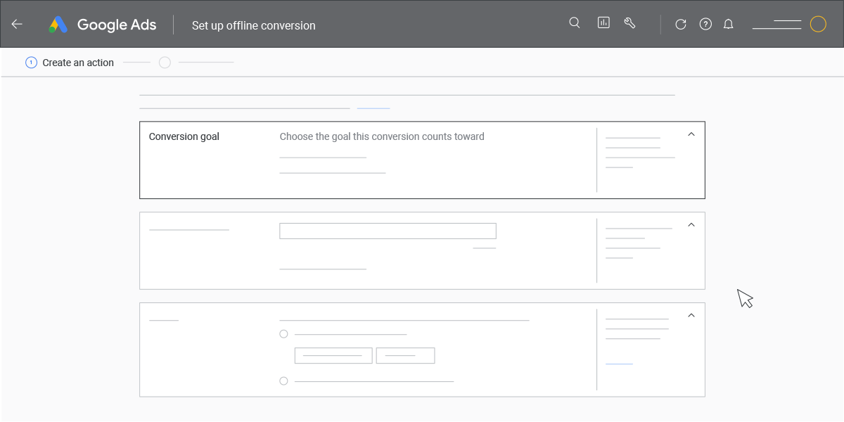 An animation demonstrating how to choose a qualified lead or a converted lead as an offline conversion goal in your Google Ads account.