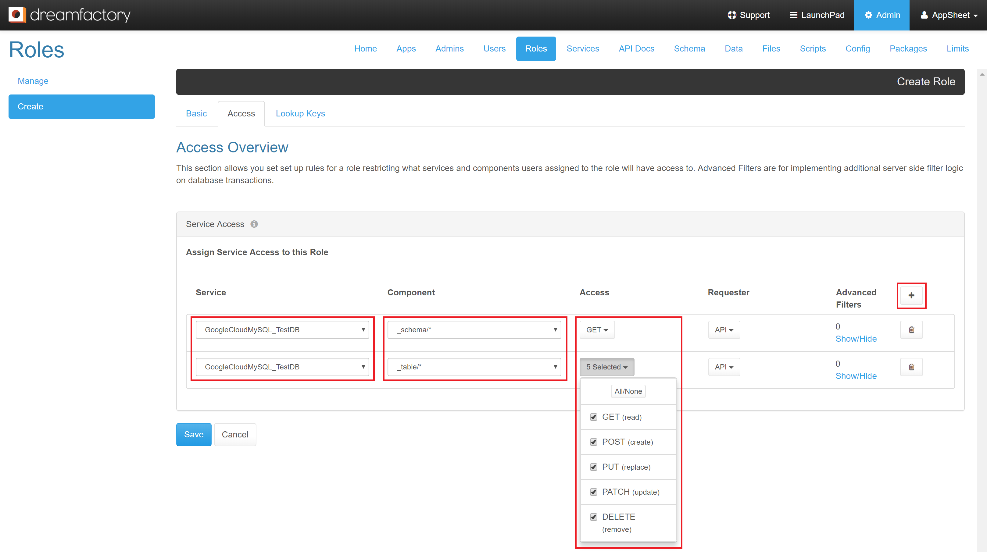 Configure rules for the database server