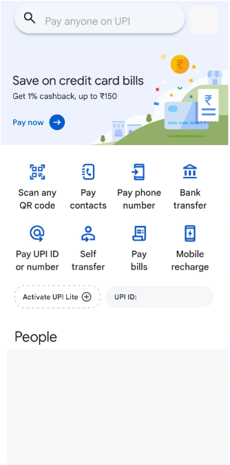 Google Pay Home screen