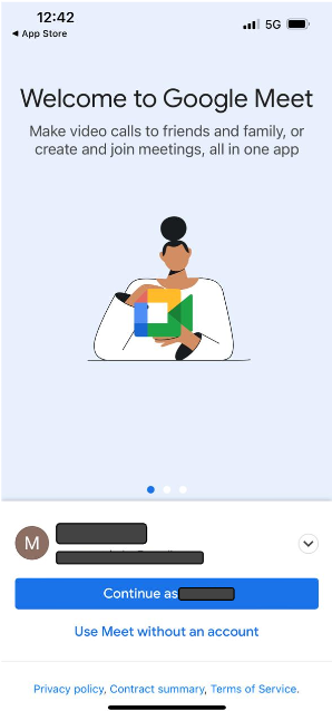 Screenshot of sign in window in Google Meet