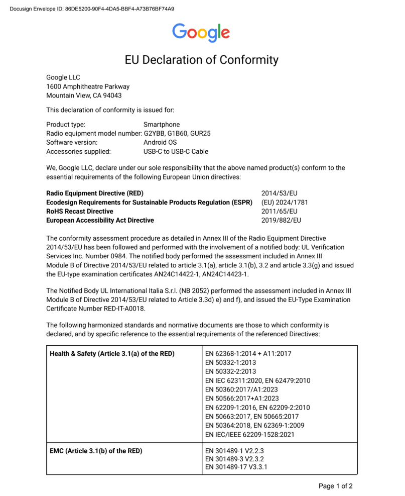 EU Declaration of Conformity page 1
