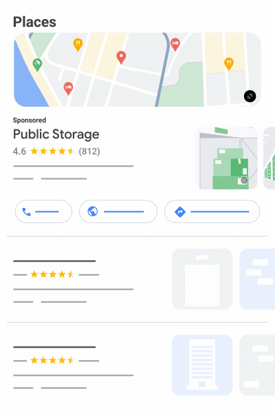 This animation is an example of a local search ad co-mingled with organic units.