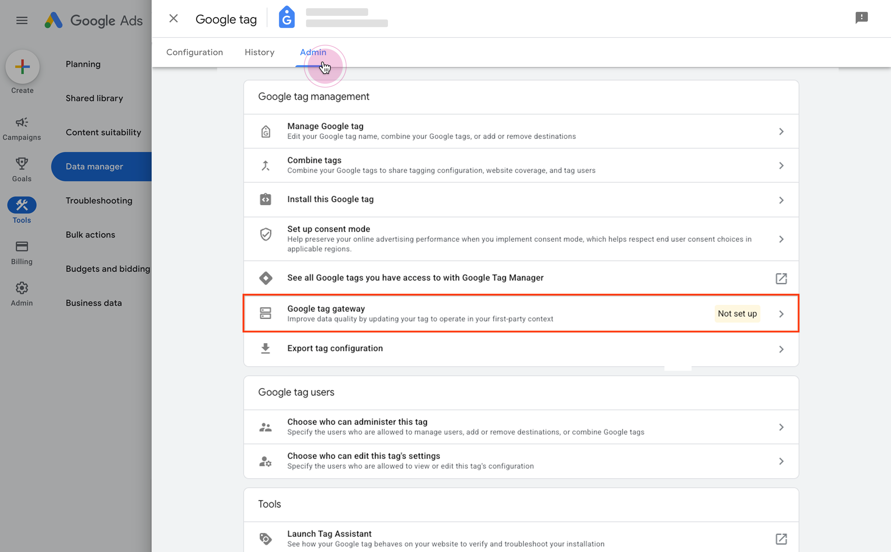 Google tag gateway setup first step