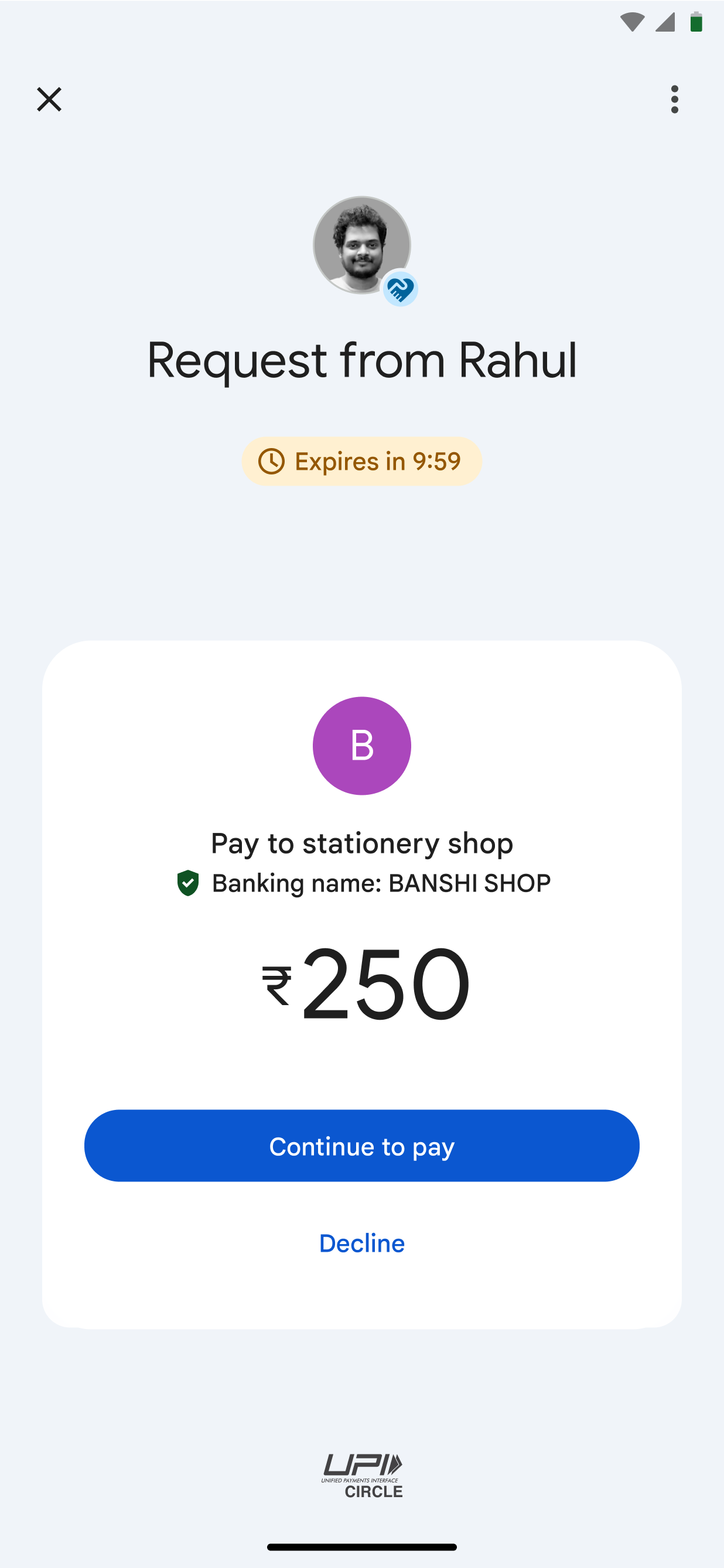 Tap Continue to pay