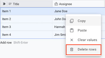 Select Delete rows when you right-click