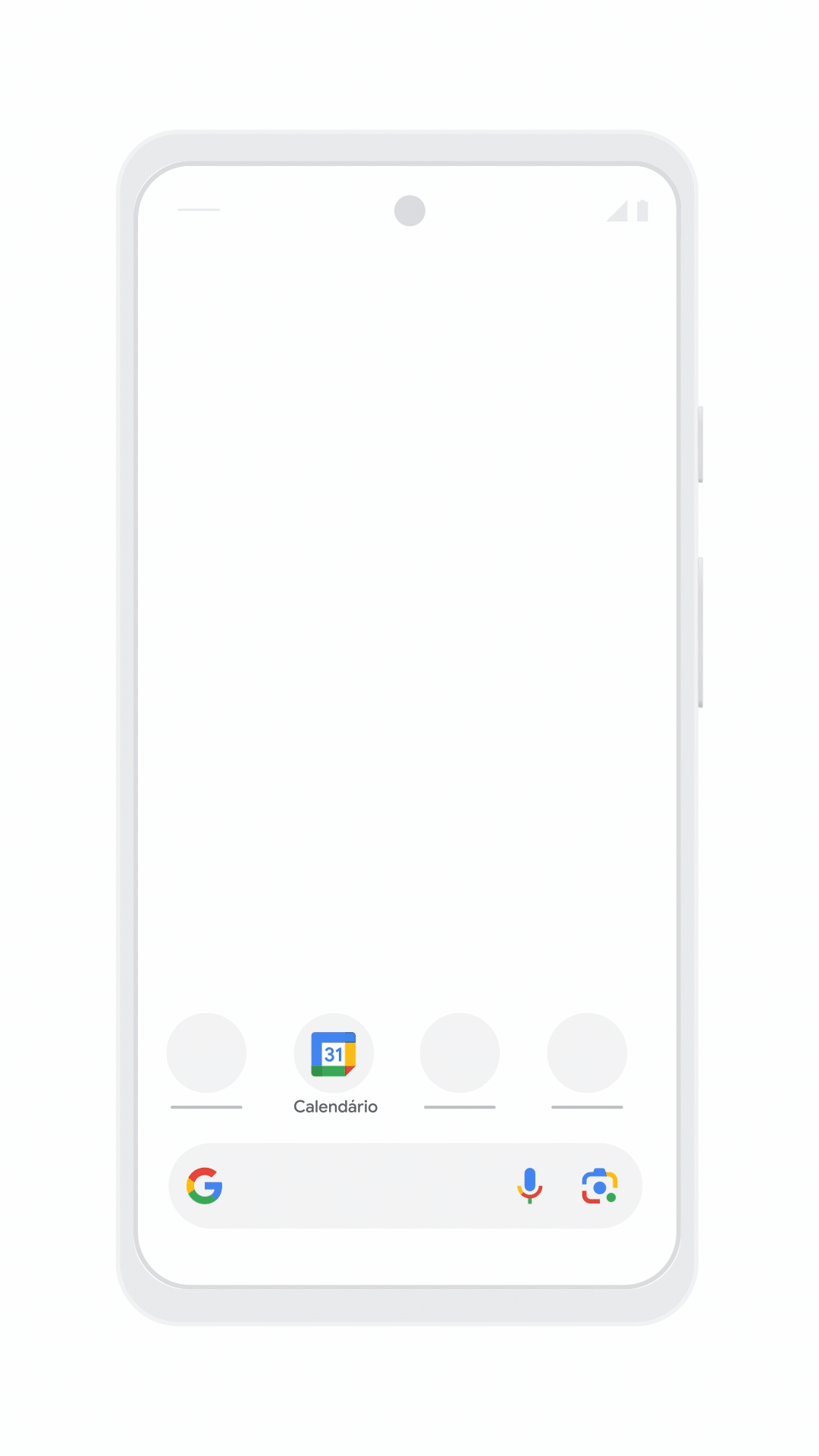 Uma animação que demonstra como partilhar um Calendário Google no Android. O utilizador abre a app, acede a "Definições" através do menu e seleciona um calendário específico. Em seguida, toca em "Adicionar pessoas ou grupos", seleciona "Alexa Chen" na lista e partilha o acesso com essa pessoa.