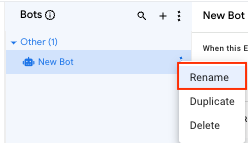 Select Rename in the More menu to rename the bot