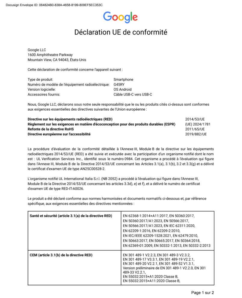 EU Declaration of Conformity page 1