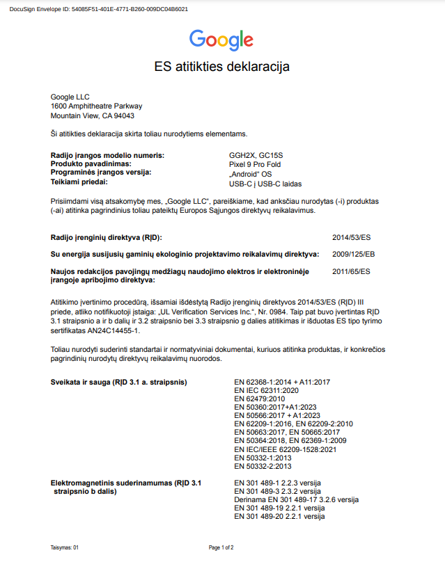 EU Declaration of Conformity page 1