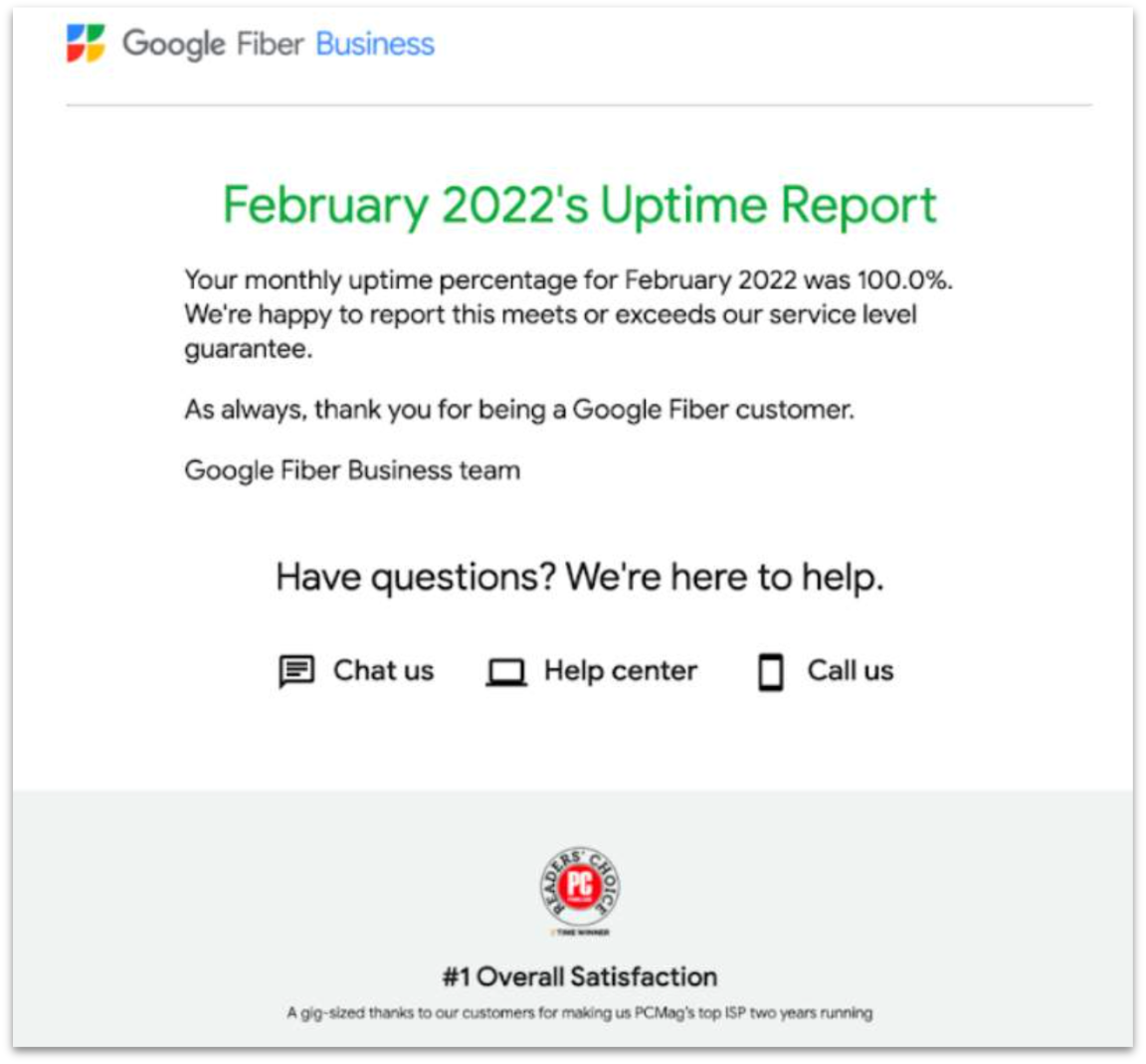 Small business GFiber Business 2 Gig service level agreement Google