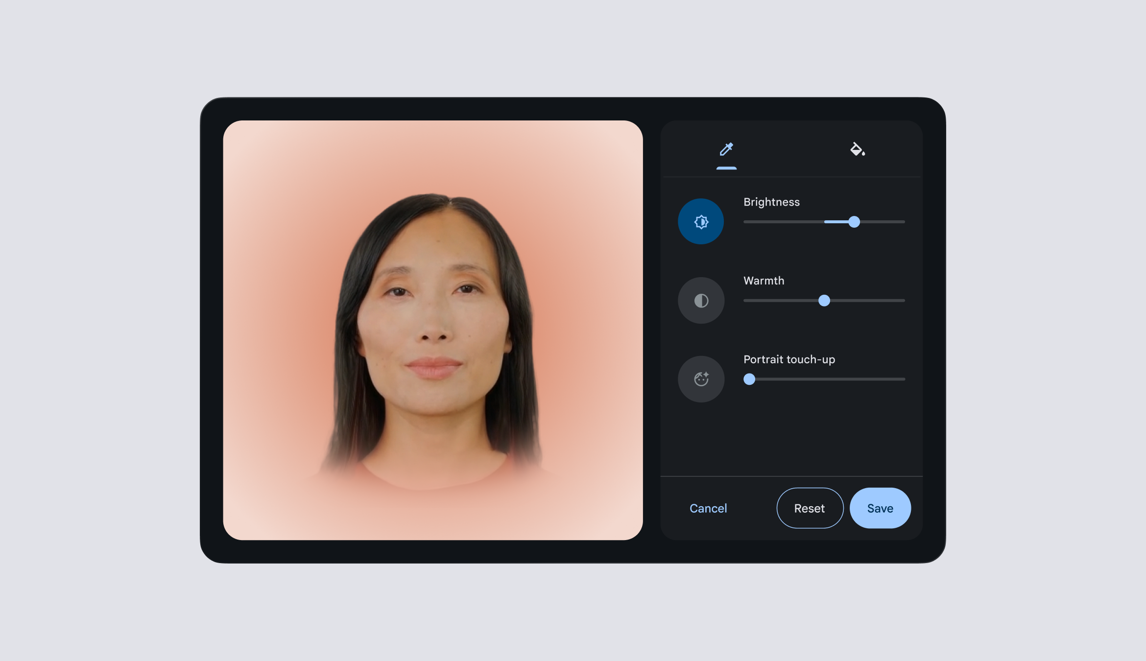 Adjust warmth, brightness, or touch up.