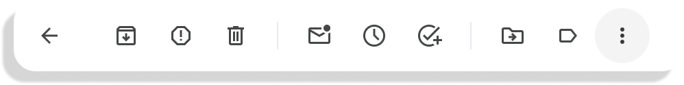 An image of the advanced toolbar in Gmail. You can archive, report spam, delete, mark as unread, snooze, add to Tasks, move, and label messages in the advanced toolbar.