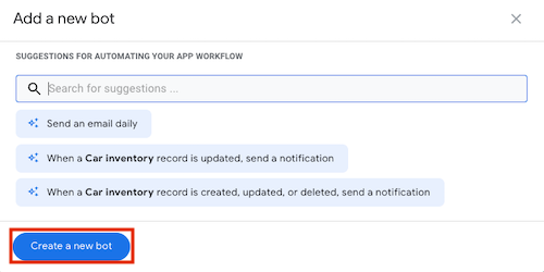 Click Create a new bot in the Add a new bot dialog