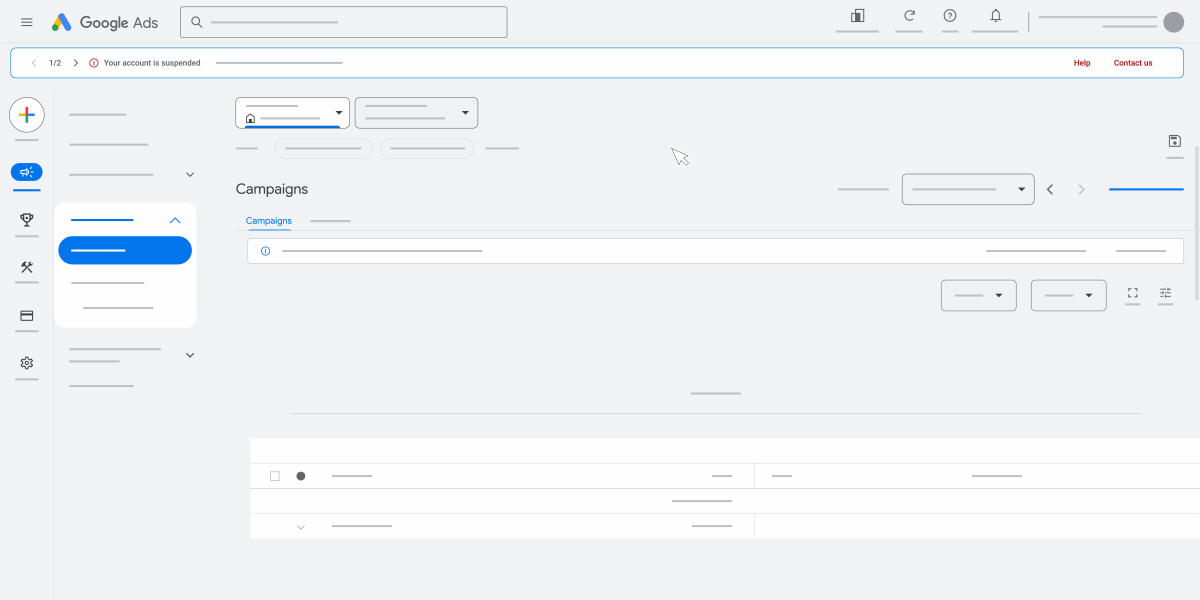 A UI animation highlighting the Google Ads account suspension appeal process. 