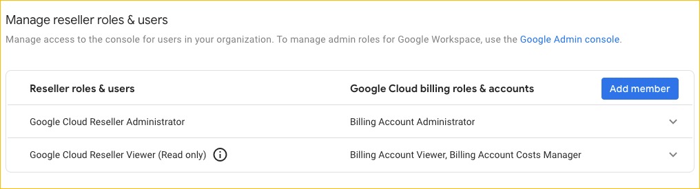 List of GCP reseller roles