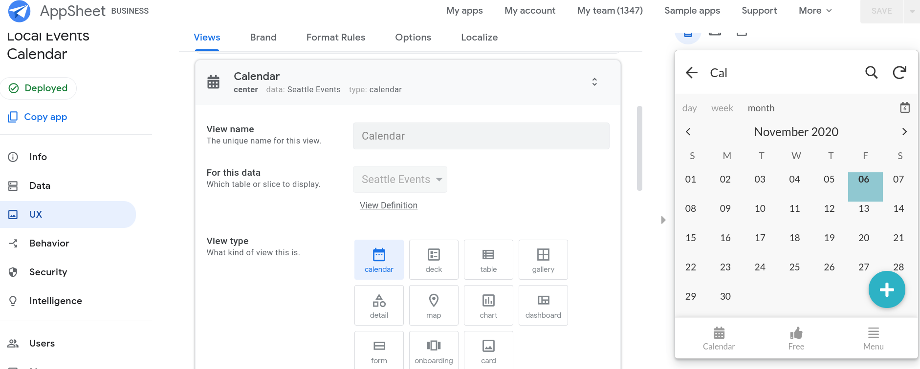UX view type Calendar view AppSheet Help