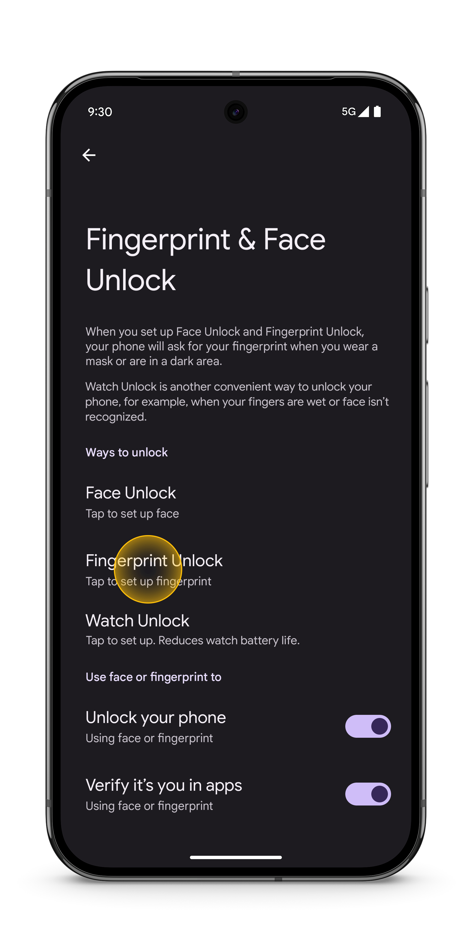 Set up Fingerprint Unlock Step 4