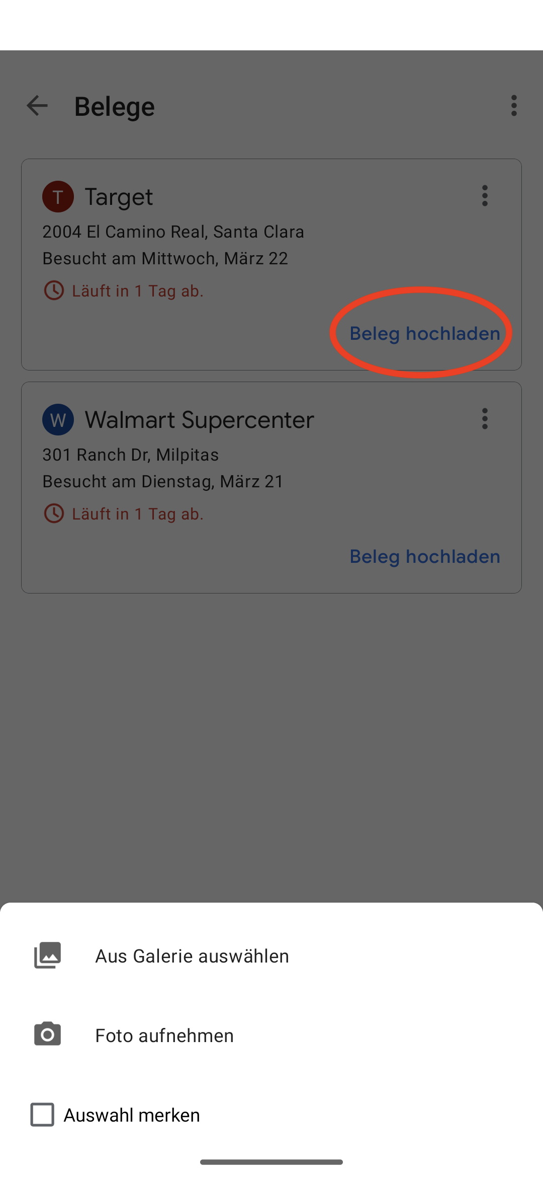 Belege scannen (Android) UmfrageAppHilfe