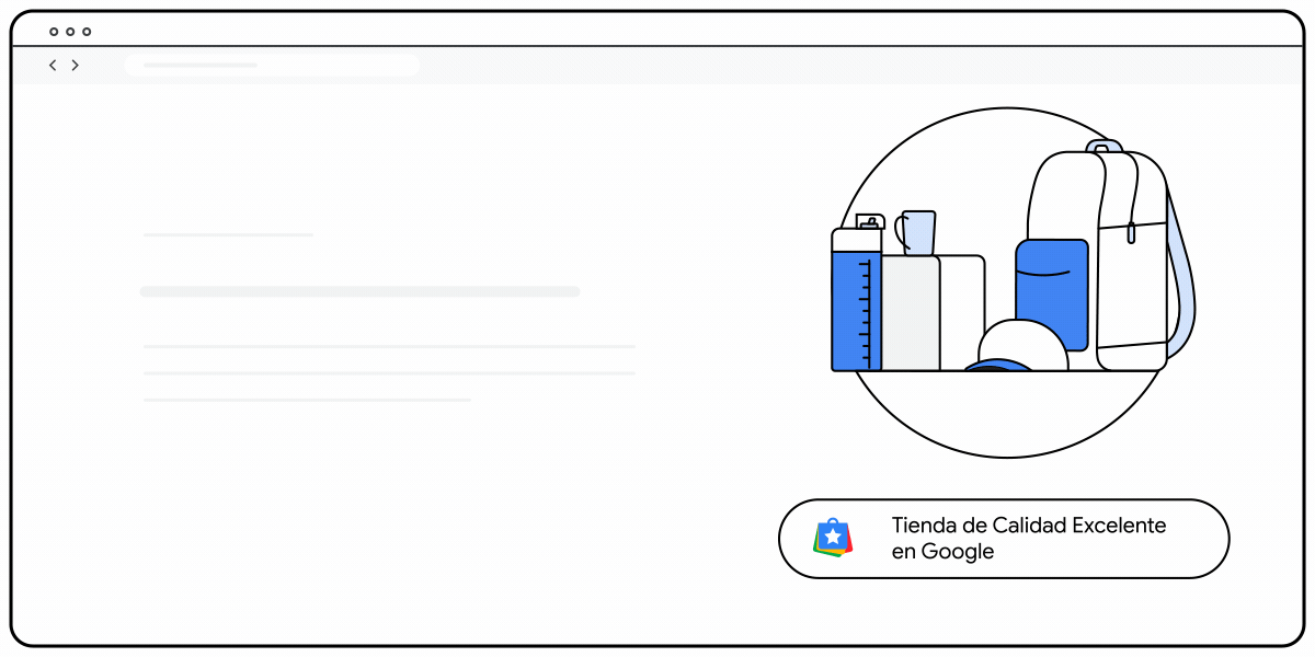 Animación de la insignia "Tienda de Calidad Excelente de Google" en un ordenador.