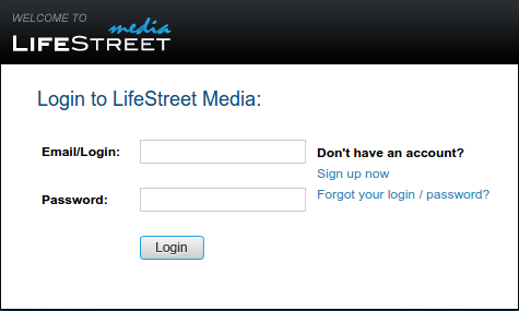 Example of log in screen for Life street media.