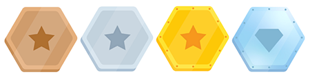 badges for bronze, silver, gold, and diamond league levels