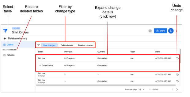 AppSheet database change history