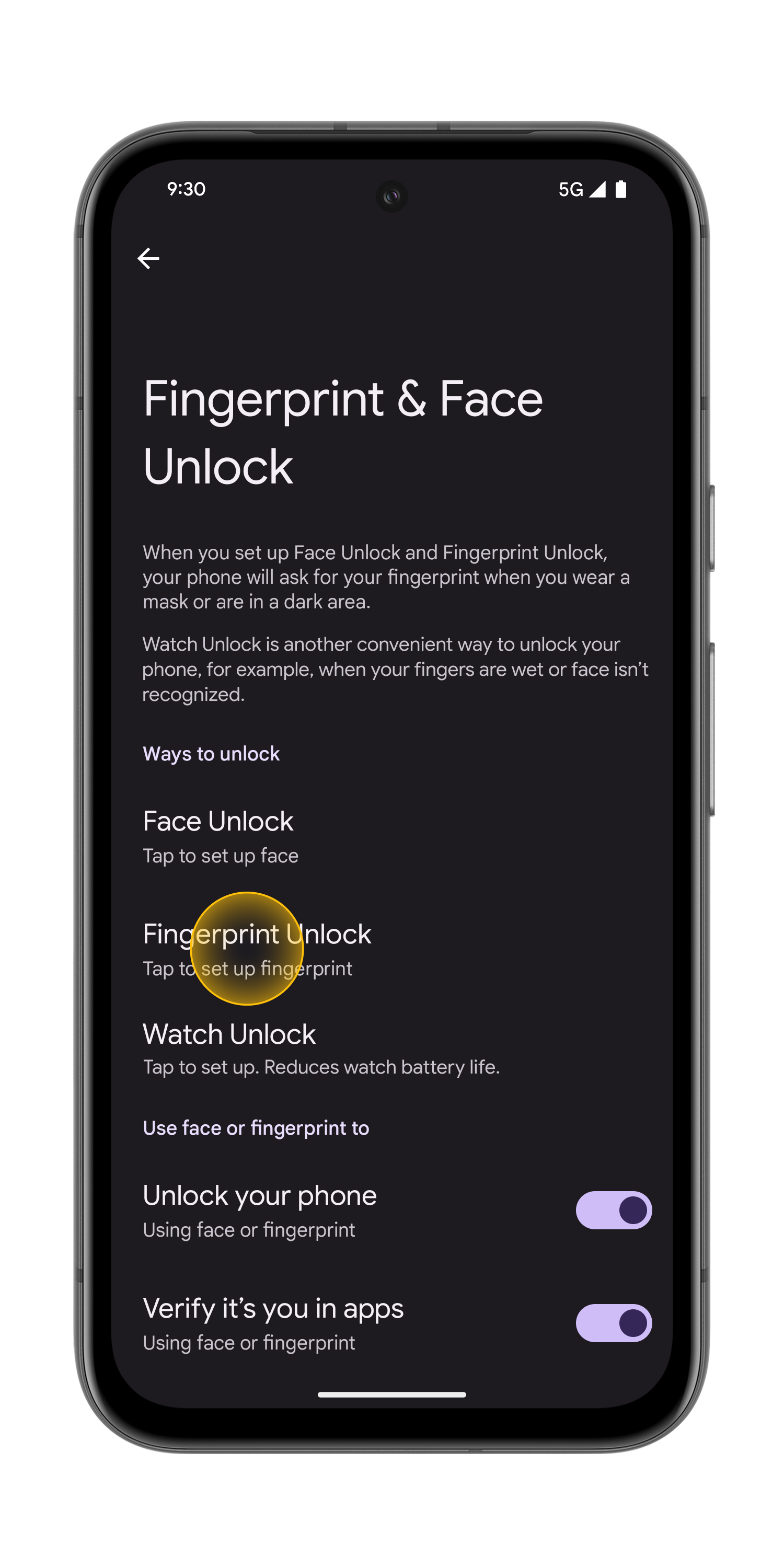 Set up Fingerprint Unlock Step 4