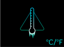 Thermometer with ice coming off the bulb and degree symbols in the lower-right