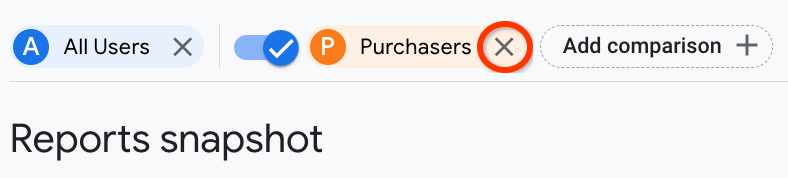 Remove a comparison from the top menu in Google Analytics