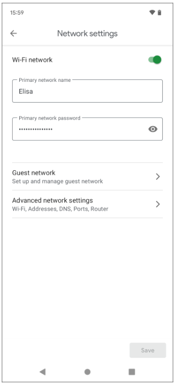 Edit network settings screen 