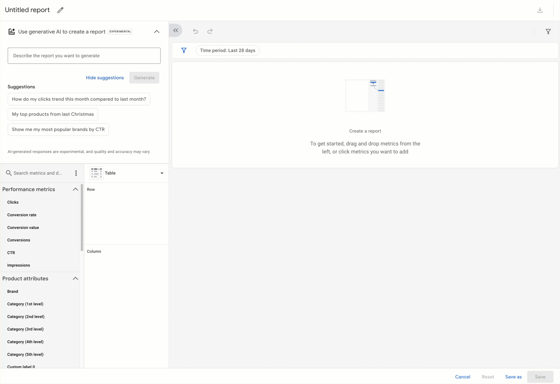 Animation of a report being generated in Merchant Center Next
