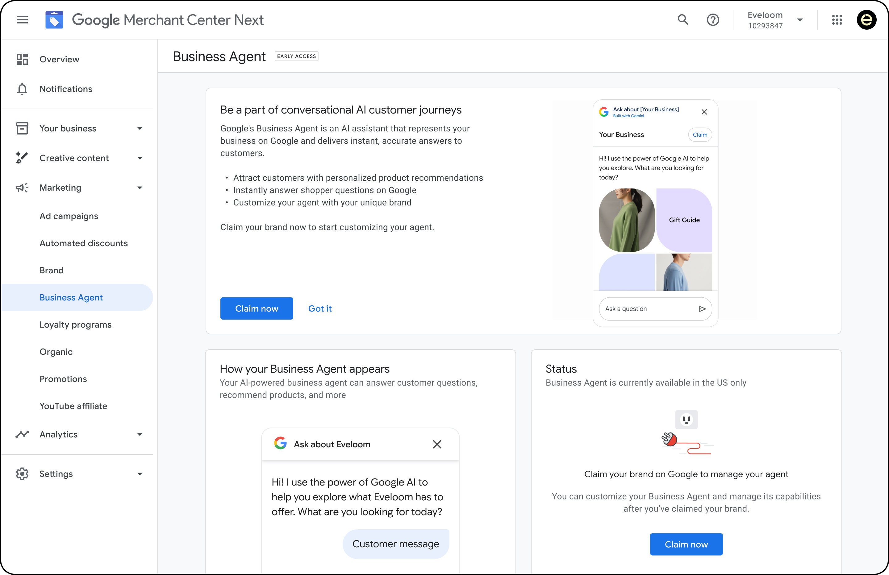 Business Agent setup navigation example