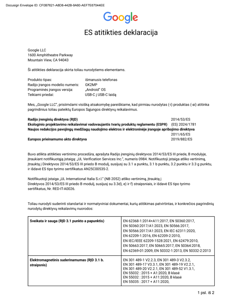 EU Declaration of Conformity page 1