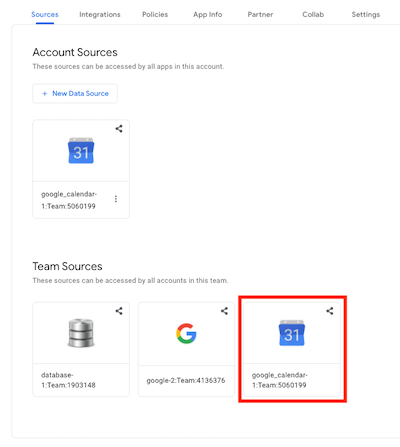 Shared data source under Team Sources