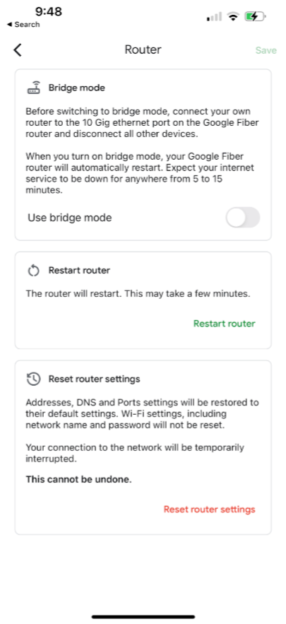actions to perform on the Router screen