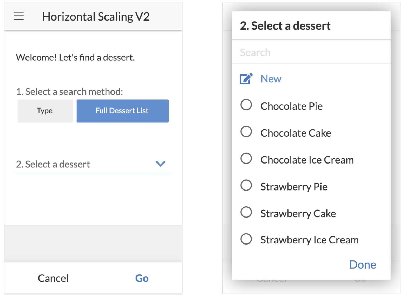 Allow users to click Full Dessert List to view and select a dessert