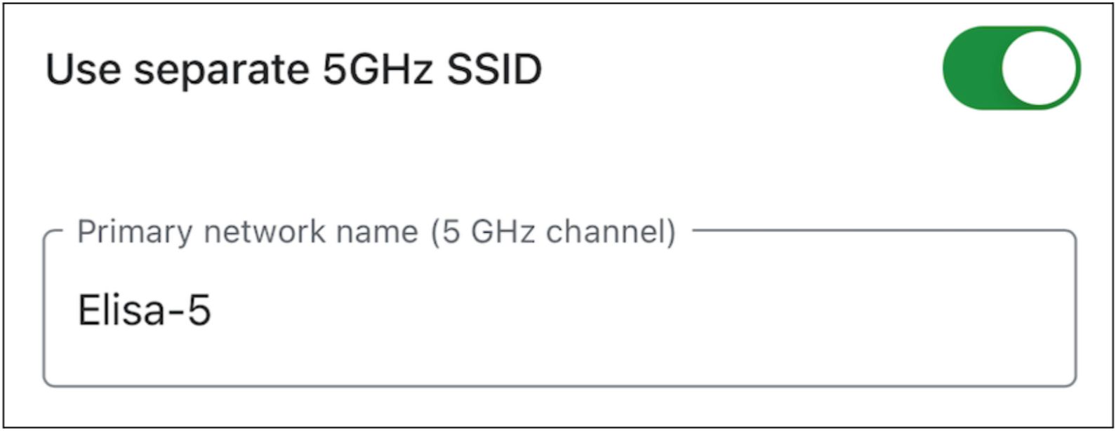 click the toggle next to use separate 5 GHz SSID 