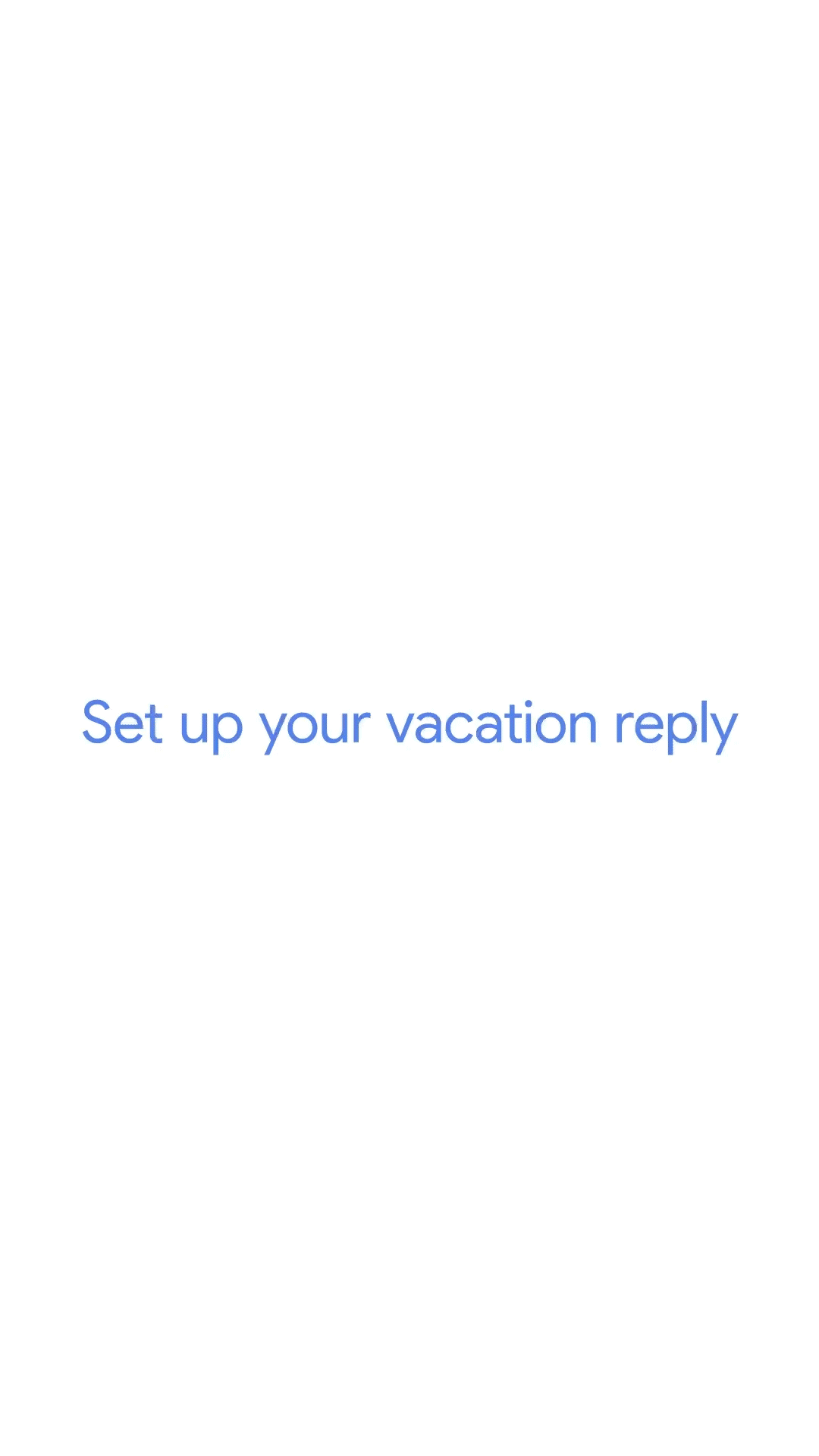 An animation showing how to set up a Gmail vacation reply on iOS