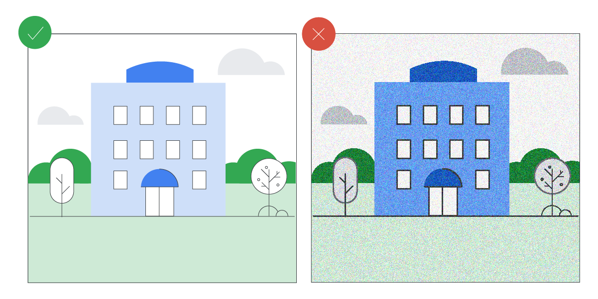 Ilustração de conceito que instrui os usuários a evitar o excesso de nitidez nas fotos durante a edição.