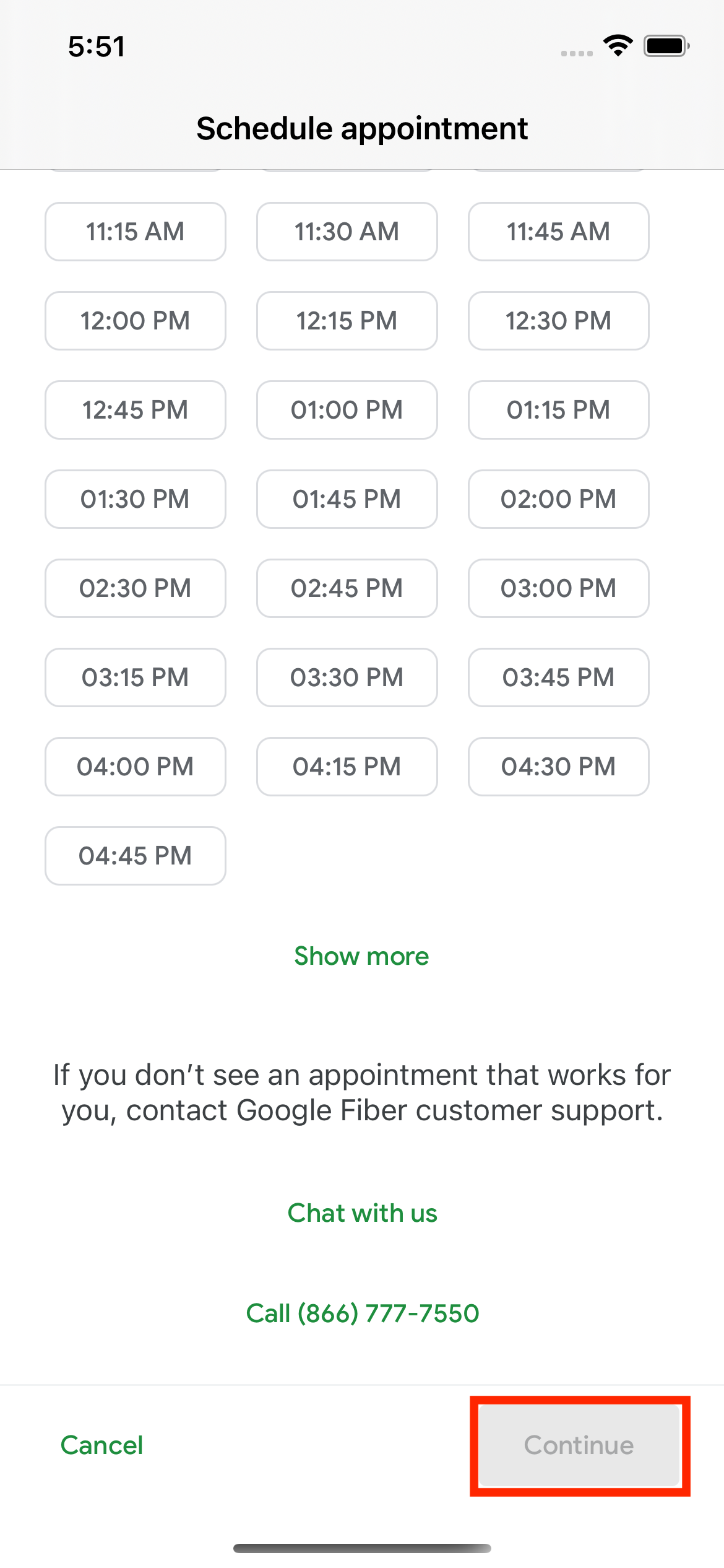Additional times to select for appointments