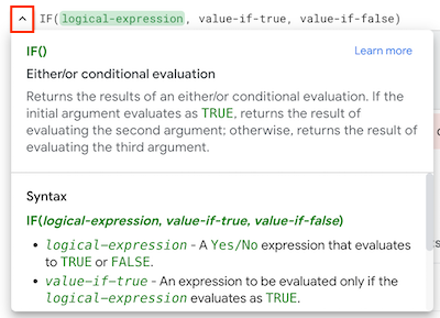 Quick access to help for AppSheet functions