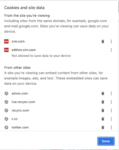 Cookies and site data