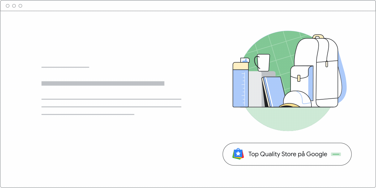 En animation af badget "Top Quality Store på Google" på computeren.
