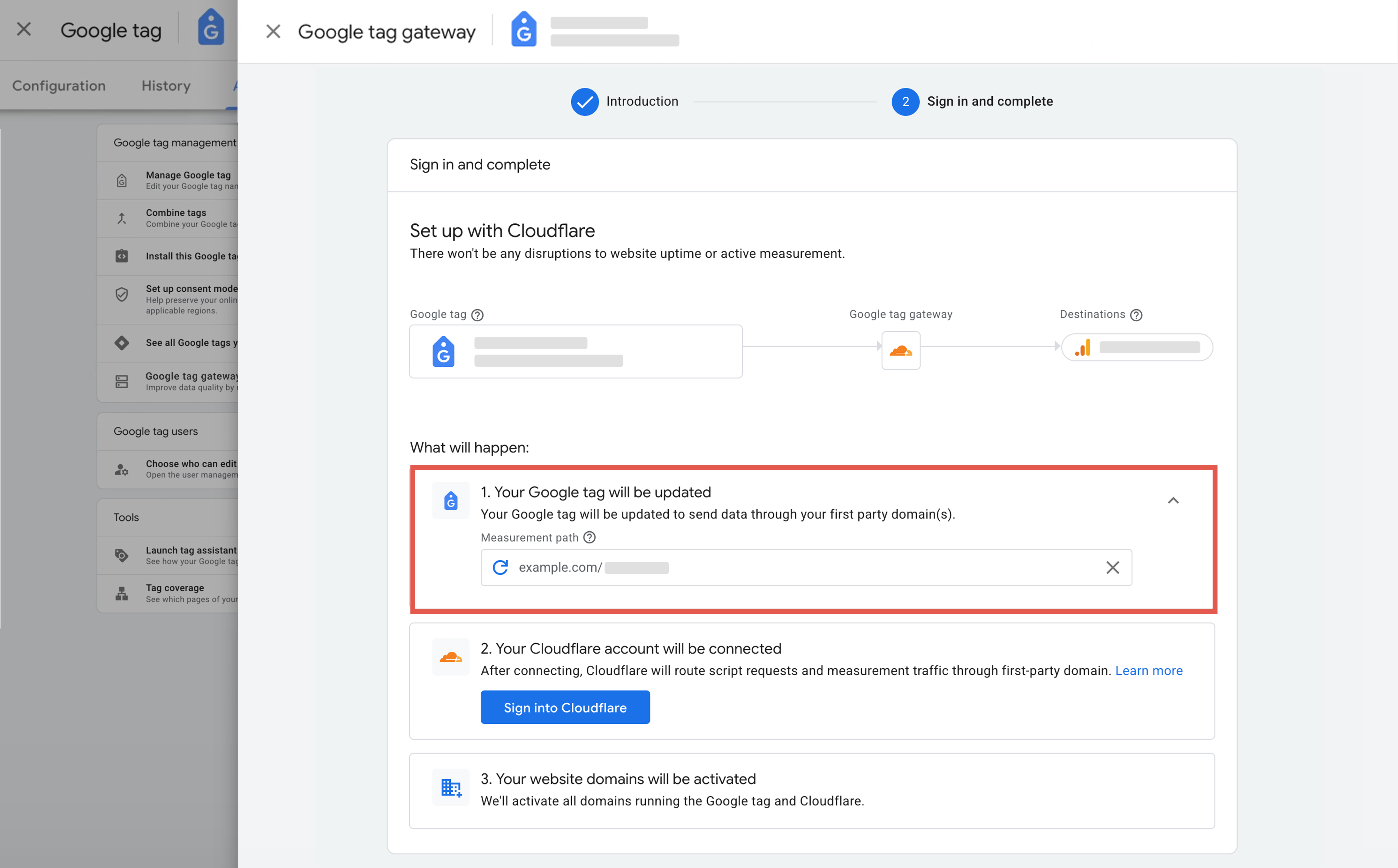Google tag gateway setup third step