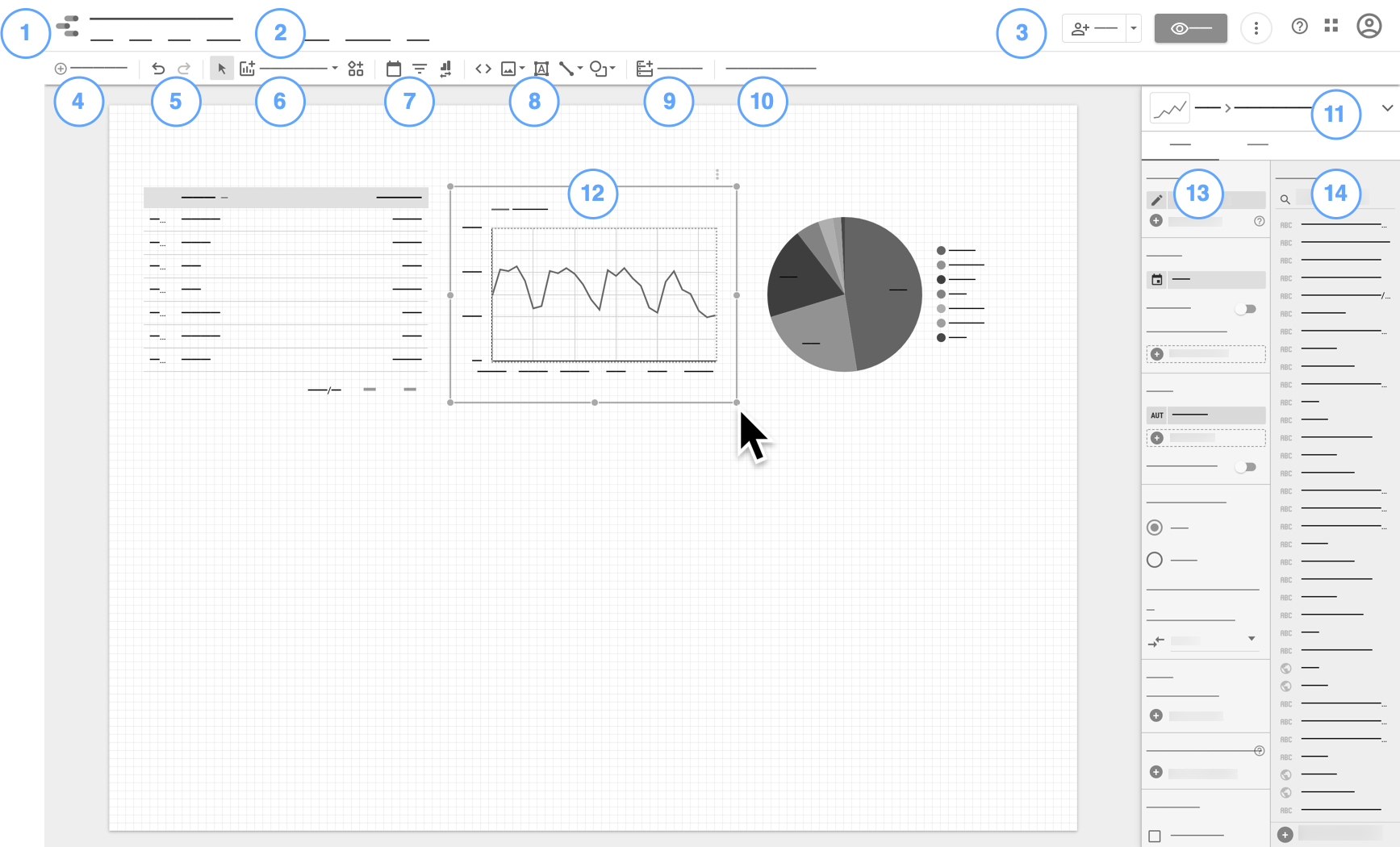 Report editor interface map