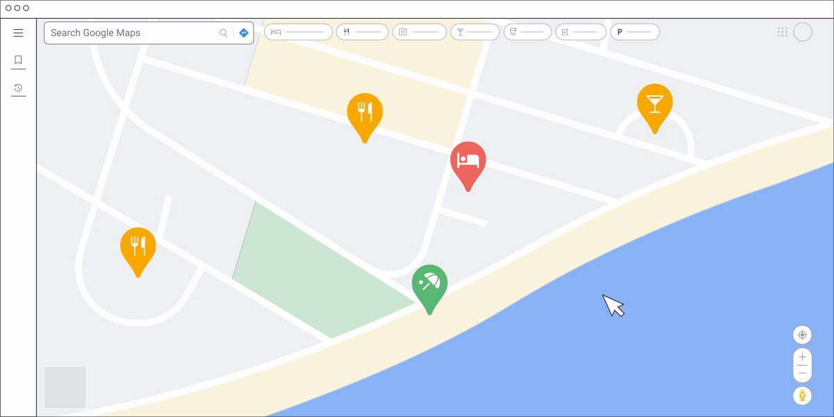 An animation demonstrating how clicking the Maps pin opens the placesheet.